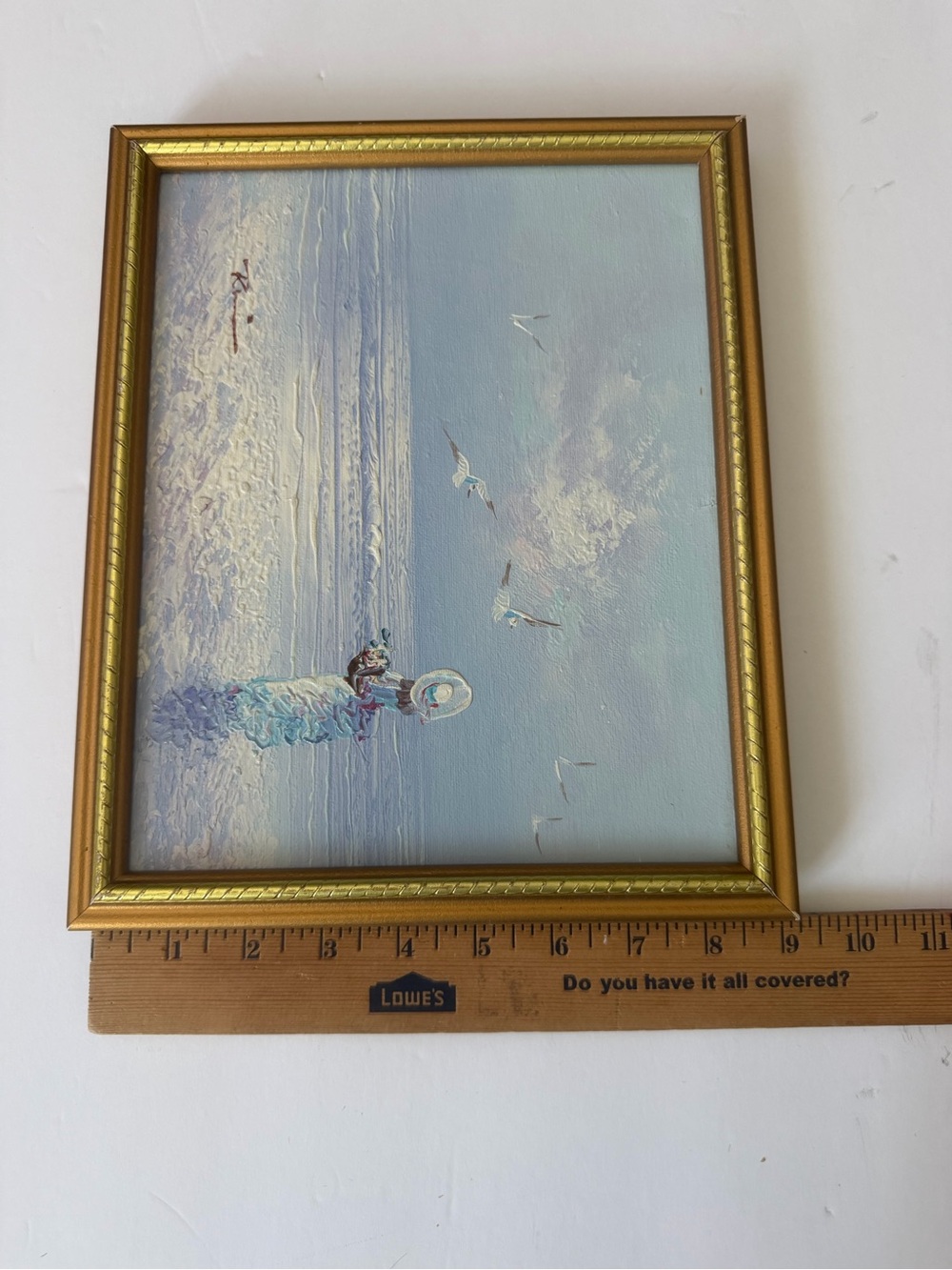 Vintage seaside Serenity Blue Coastal Print on Canvas Framed Signed 11”x9 - Picture 4 of 7